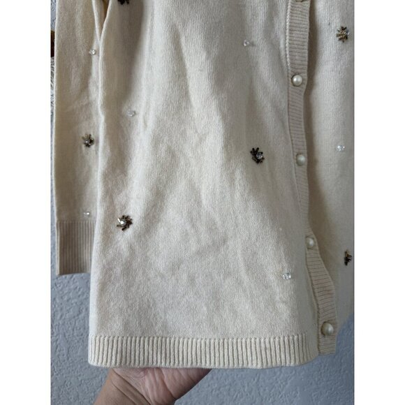 Kate Spade Elizabeth Be Dazzled Wool Ivory Beaded Pearl Cardigan Timeless Dainty - Picture 9 of 10